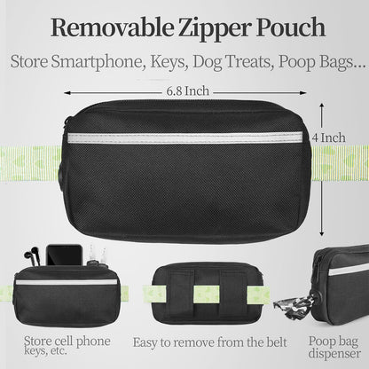 Hands Free Dog Leash with Zipper Pouch, Large, 25-120 lbs, Black
