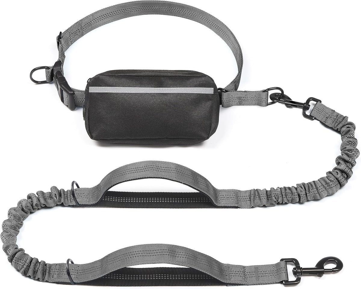 Hands Free Dog Leash with Zipper Pouch, Large, 25-120 lbs, Black