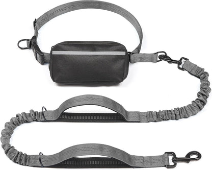 Hands Free Dog Leash with Zipper Pouch, Large, 25-120 lbs, Black
