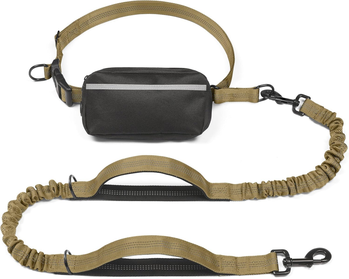 Hands Free Dog Leash with Zipper Pouch, Large, 25-120 lbs, Black