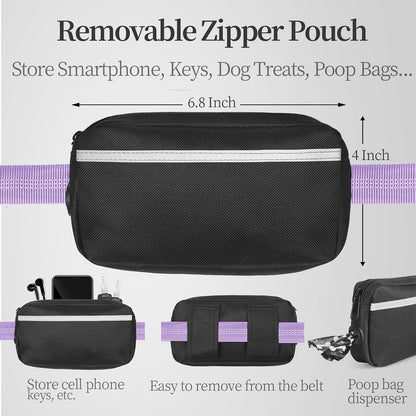 Hands Free Dog Leash with Zipper Pouch, Large, 25-120 lbs, Black