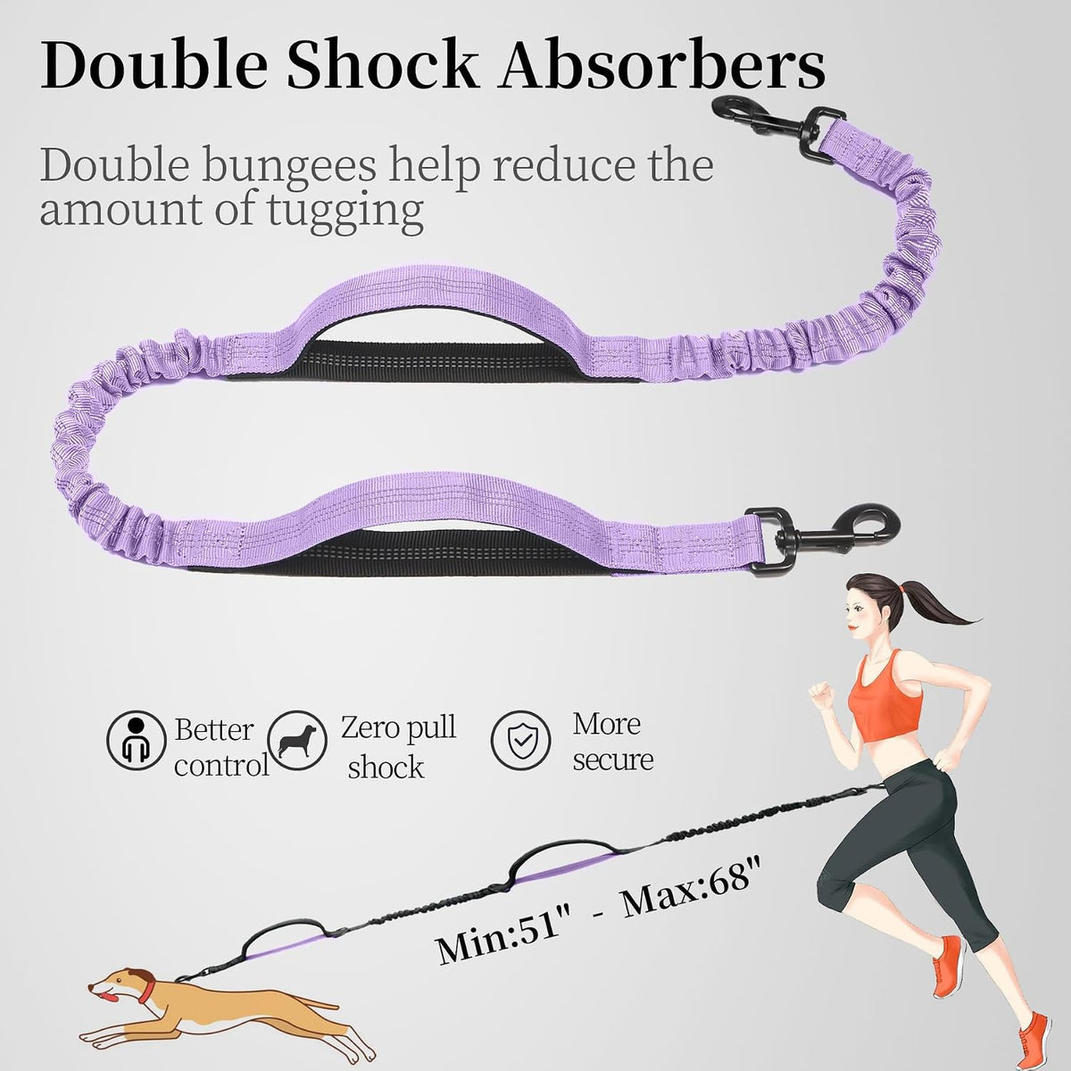 Hands Free Dog Leash with Zipper Pouch, Large, 25-120 lbs, Black