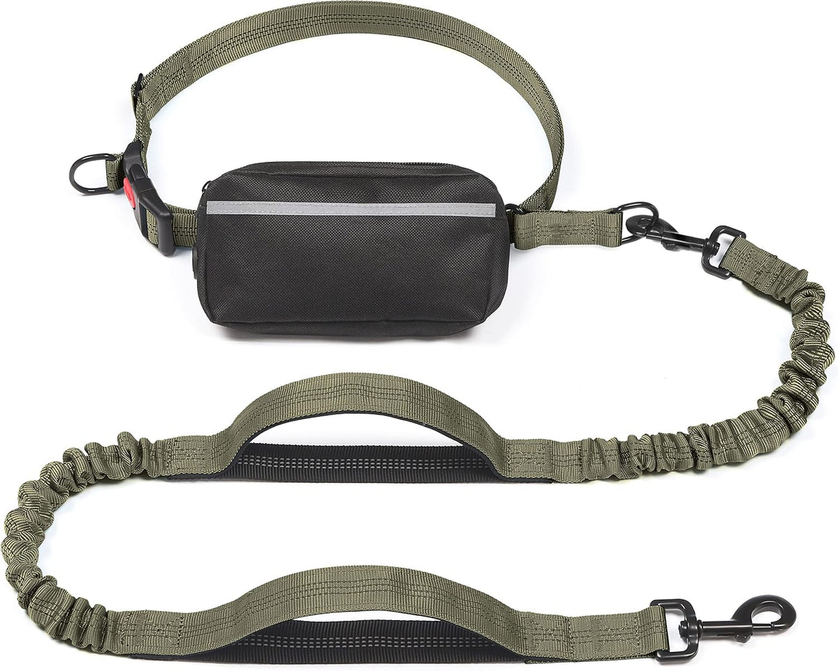 Hands Free Dog Leash with Zipper Pouch, Large, 25-120 lbs, Black