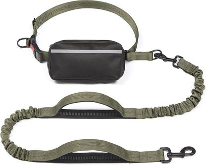 Hands Free Dog Leash with Zipper Pouch, Large, 25-120 lbs, Black