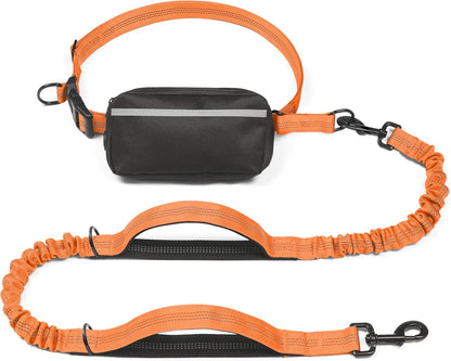 Hands Free Dog Leash with Zipper Pouch, Large, 25-120 lbs, Black