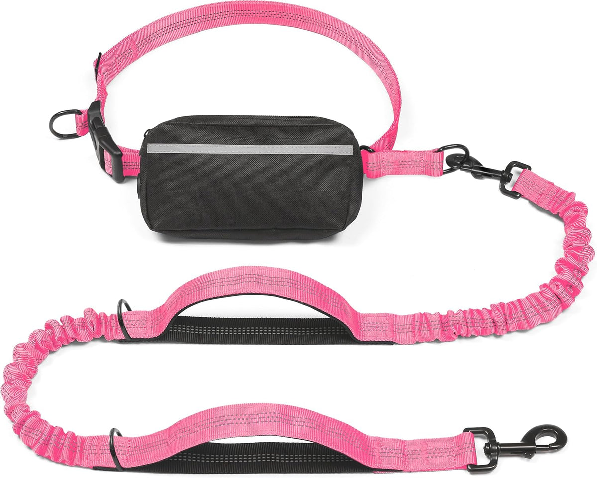 Hands Free Dog Leash with Zipper Pouch, Large, 25-120 lbs, Black