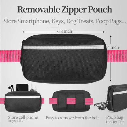 Hands Free Dog Leash with Zipper Pouch, Large, 25-120 lbs, Black