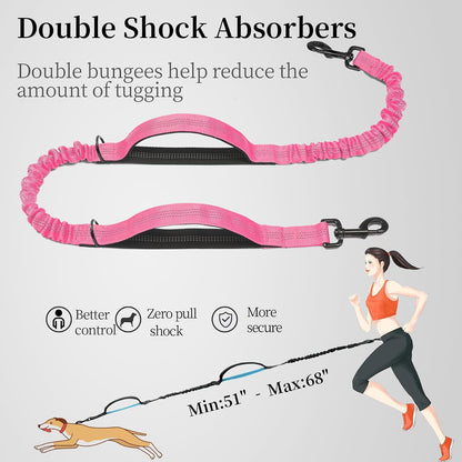 Hands Free Dog Leash with Zipper Pouch, Large, 25-120 lbs, Black