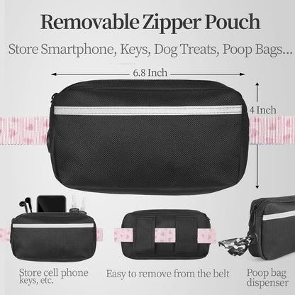 Hands Free Dog Leash with Zipper Pouch, Large, 25-120 lbs, Black