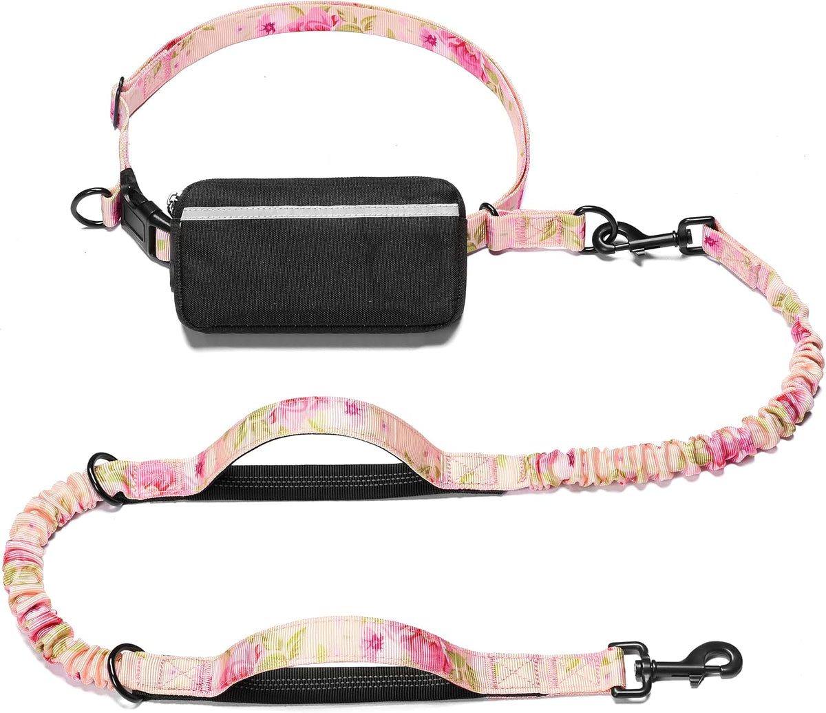 Hands Free Dog Leash with Zipper Pouch, Large, 25-120 lbs, Black