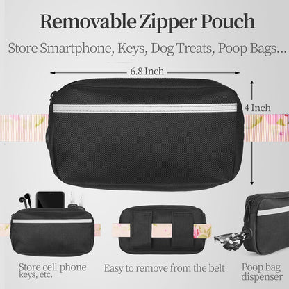 Hands Free Dog Leash with Zipper Pouch, Large, 25-120 lbs, Black