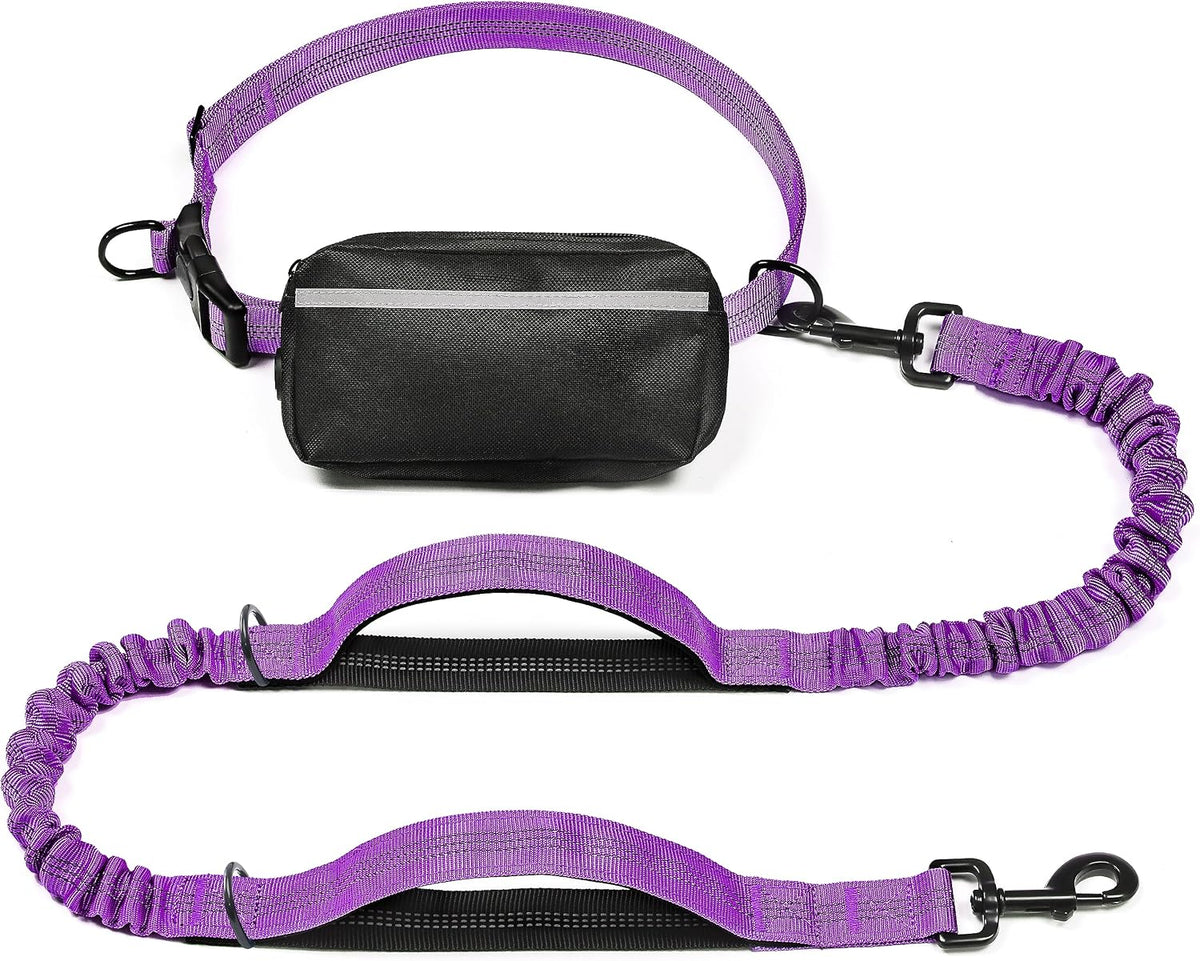 Hands Free Dog Leash with Zipper Pouch, Large, 25-120 lbs, Black