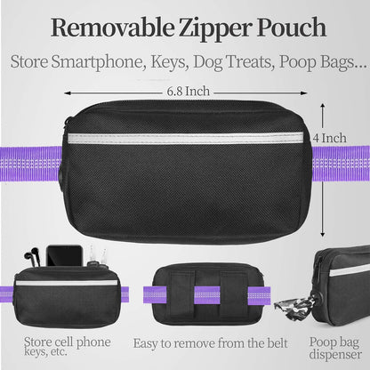 Hands Free Dog Leash with Zipper Pouch, Large, 25-120 lbs, Black