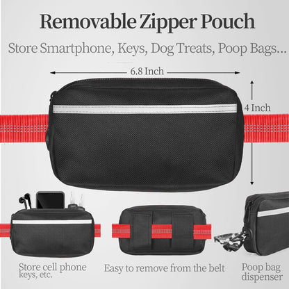 Hands Free Dog Leash with Zipper Pouch, Large, 25-120 lbs, Black