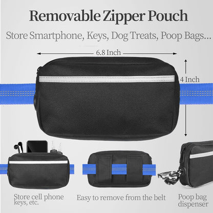 Hands Free Dog Leash with Zipper Pouch, Large, 25-120 lbs, Black