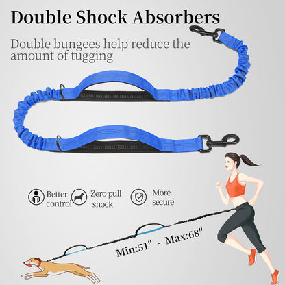 Hands Free Dog Leash with Zipper Pouch, Large, 25-120 lbs, Black