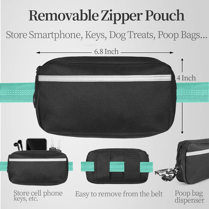 Hands Free Dog Leash with Zipper Pouch, Large, 25-120 lbs, Black