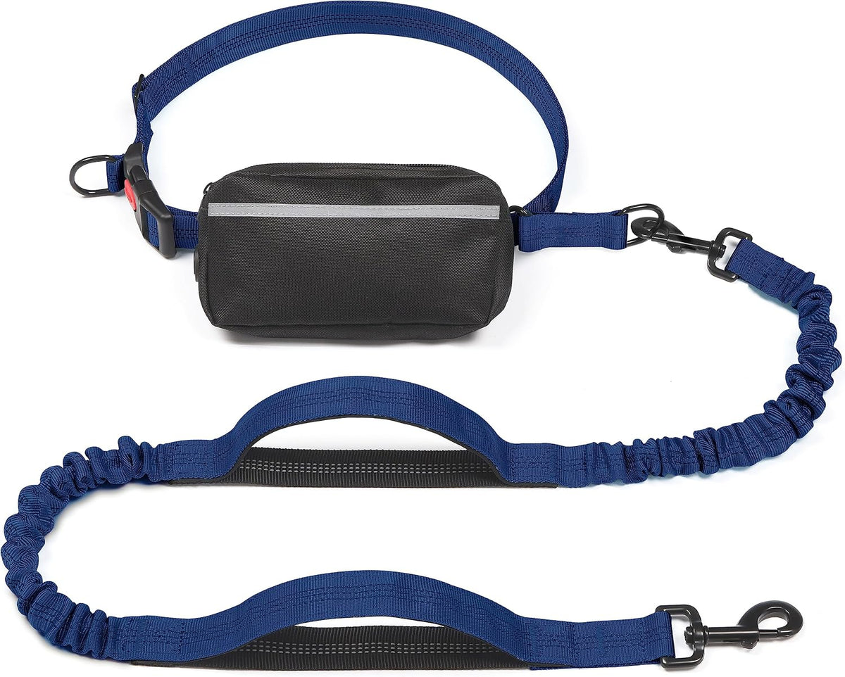 Hands Free Dog Leash with Zipper Pouch, Large, 25-120 lbs, Black