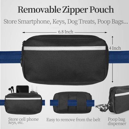 Hands Free Dog Leash with Zipper Pouch, Large, 25-120 lbs, Black