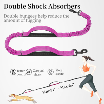 Hands Free Dog Leash with Zipper Pouch, Large, 25-120 lbs, Black