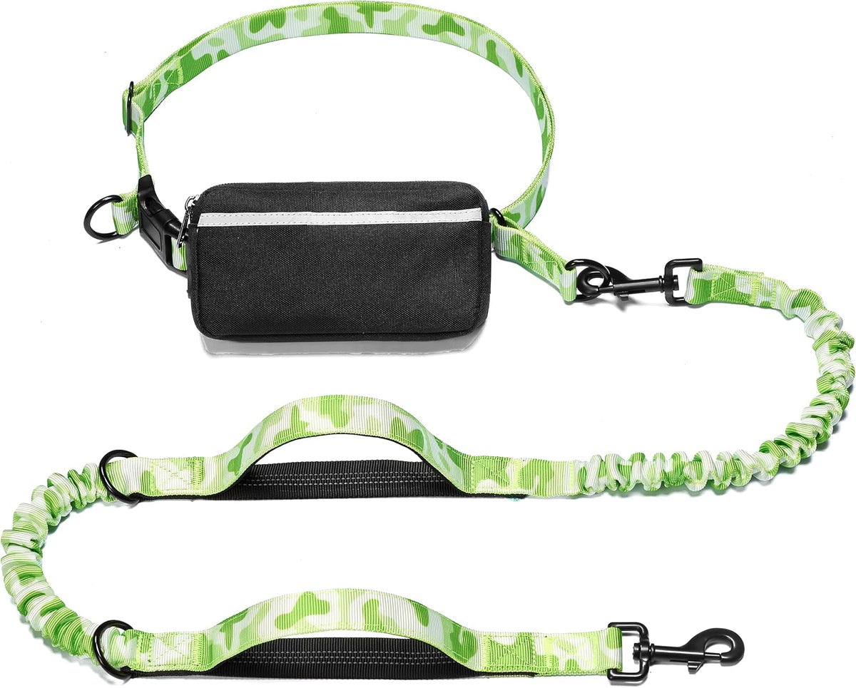 Hands Free Dog Leash with Zipper Pouch, Large, 25-120 lbs, Black