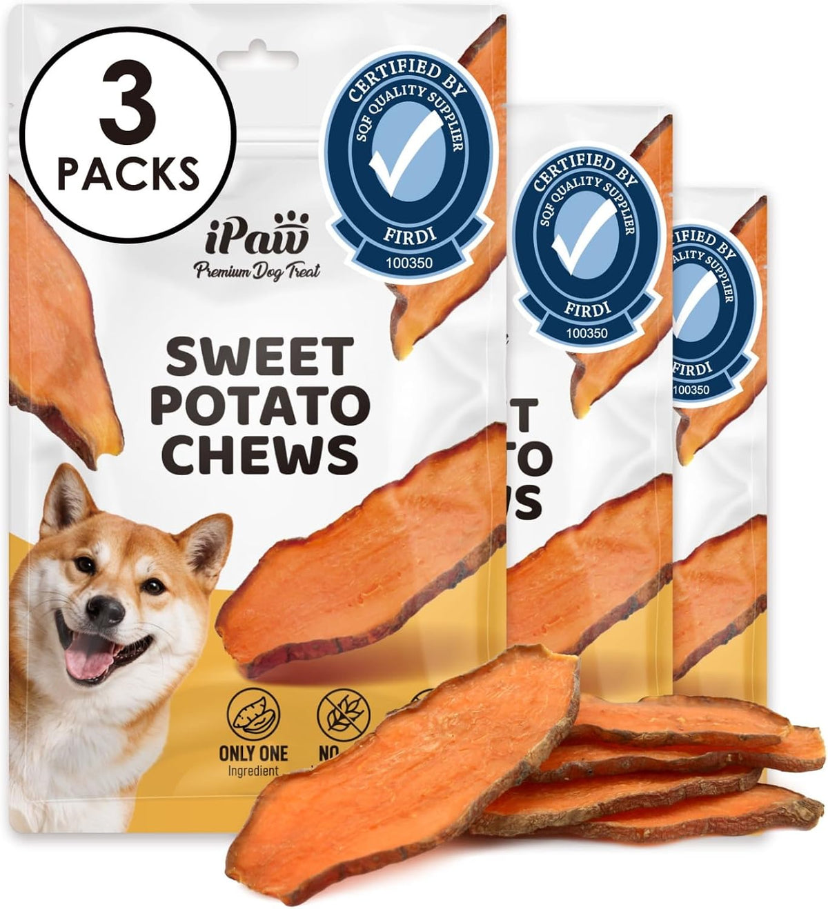 iPaw Sweet Potato Dog Treats, SQF-Certified Production Process Dog Chew
