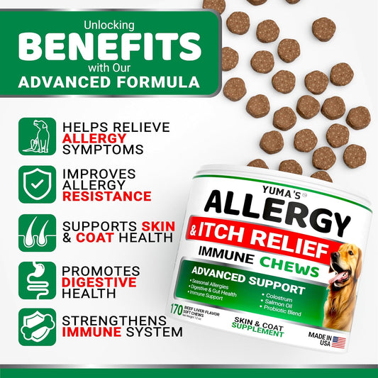 Dog Allergy Relief Chews - 170 Treats, Itchy Skin and Seasonal Itch Support