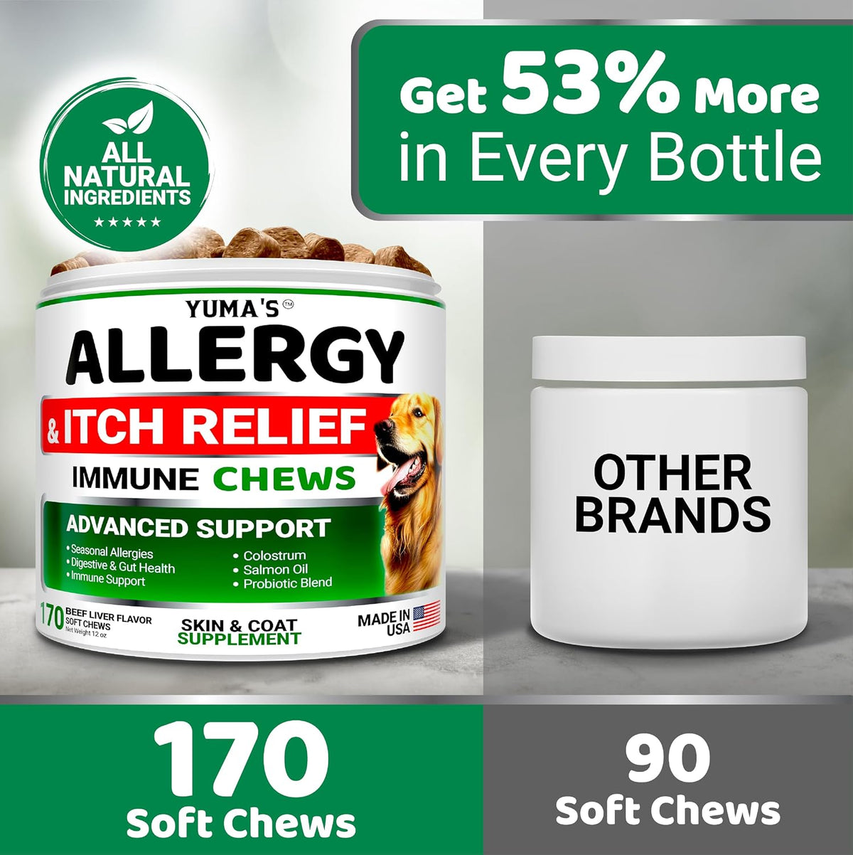 Dog Allergy Relief Chews - 170 Treats, Itchy Skin and Seasonal Itch Support