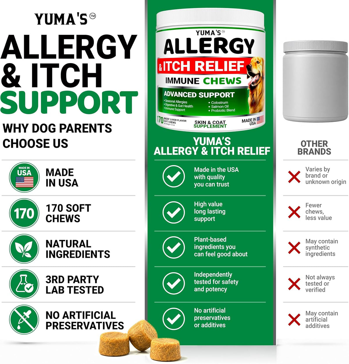 Dog Allergy Relief Chews - 170 Treats, Itchy Skin and Seasonal Itch Support