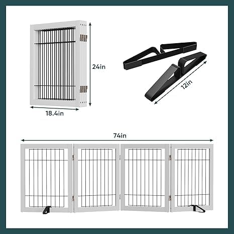 Freestanding Dog Gates Indoor, 3-Panel Pet Gates with 2 Metal Stands and 360° Hinge, 24" H Foldable Dog Gate for Stairs, Doorway, Kitchen, Expands Up to 55" Fully Assembled - Black Walnut