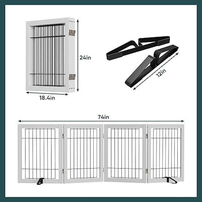 Freestanding Dog Gates Indoor, 3-Panel Pet Gates with 2 Metal Stands and 360° Hinge, 24" H Foldable Dog Gate for Stairs, Doorway, Kitchen, Expands Up to 55" Fully Assembled - Black Walnut