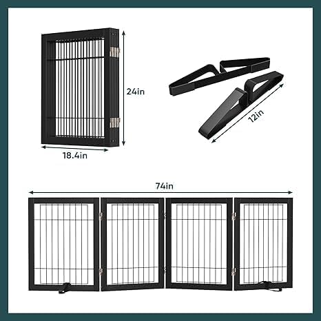 Freestanding Dog Gates Indoor, 3-Panel Pet Gates with 2 Metal Stands and 360° Hinge, 24" H Foldable Dog Gate for Stairs, Doorway, Kitchen, Expands Up to 55" Fully Assembled - Black Walnut