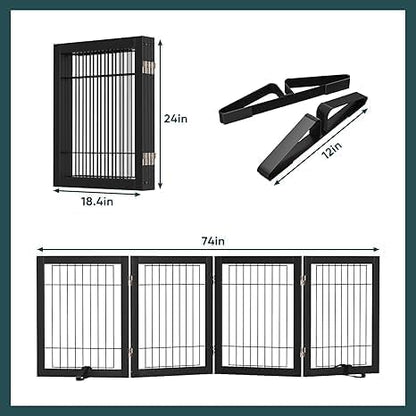 Freestanding Dog Gates Indoor, 3-Panel Pet Gates with 2 Metal Stands and 360° Hinge, 24" H Foldable Dog Gate for Stairs, Doorway, Kitchen, Expands Up to 55" Fully Assembled - Black Walnut