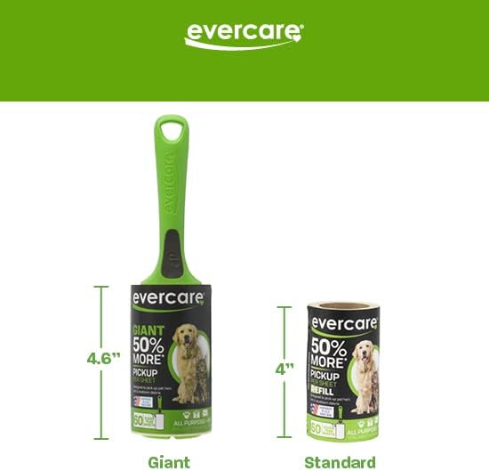 Evercare Pet Lint Roller Refill, Manual Operation, 60 Sheets per Roll, 6 Count Refill Pack for Pet Hair Removal, Green