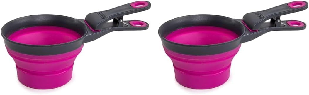 Dexas Pets Collapsible KlipScoop Collapsible Dry Dog Food Scoop and Dog Food Bag Clip, 1 Cup Capacity, Pro Blue