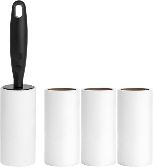 Flat Sticky Lint Roller for Couch Desk Chair Dog/Cat Bed Balliard Table Lint Roller for Pet Hair Lint Remover T Shape Handle with 4 Refill Rolls (Navy Black)