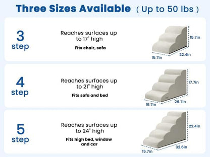 Airpanda Dog Stairs for Small Dogs and Cats – 3 Step Pet Ramp for Couch & Sofa, Non-Slip Dog Steps for Pets, Washable Cover, High-Density Support Foam for Easy Climbing,Beige