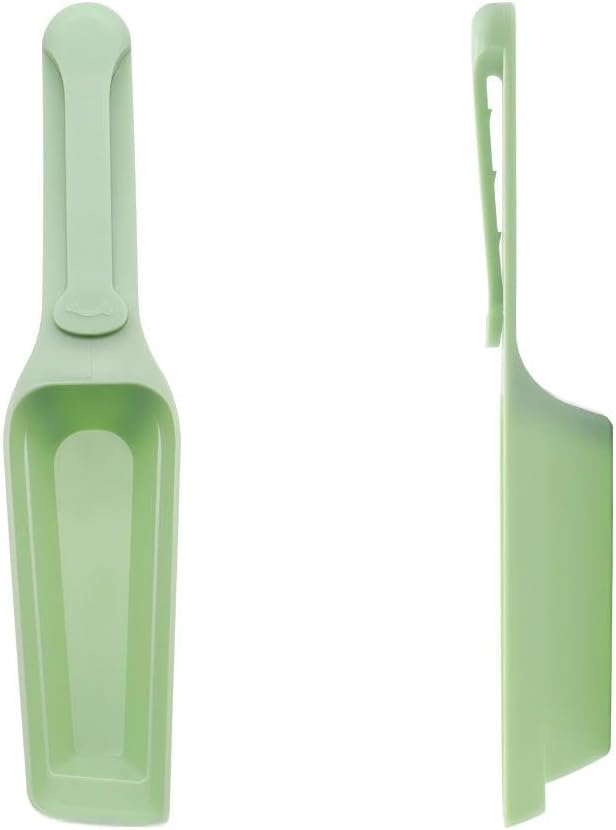 Pet food scoop and bag clip, multi-functional dog and cat food measuring spoon and spatula, capacity 100 grams (3.5 ounces), long-handled food sealing clip, 7.48 x 1.57 inches, green