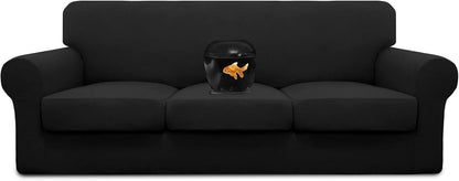 Easy-Going 100% Dual Waterproof 4 Pieces Stretch Soft Couch Cover for Dogs, Sofa Slipcover for 3 Separate Cushion Couch Leakproof Furniture Protector for Kids, Pets Dark Gray