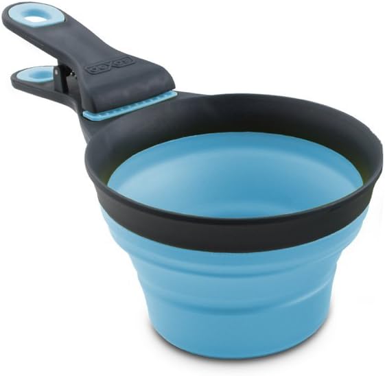 Dexas Pets Collapsible KlipScoop Collapsible Dry Dog Food Scoop and Dog Food Bag Clip, 1 Cup Capacity, Pro Blue