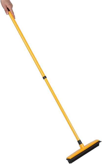 Pet Hair Sweeper, Rubber Broom Pet Hair Lint Removal Device with Telescopic Bristles Sweep Cleaner 27 to 47 Inches Adjustable Length Rubber Bristles TPE Scraper for Carpet Tile Hardwood Linoleum