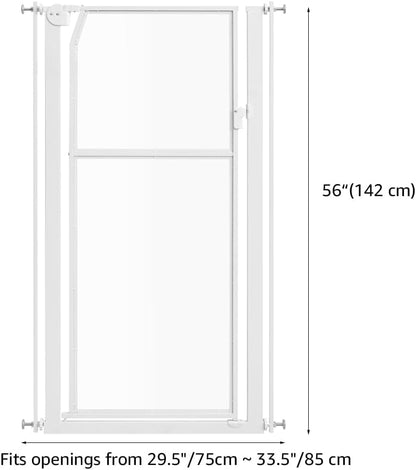 unipaws 56" Extra Tall Pet Gate, Clear Transparent Tall Cat Gate, 29.5-33.5" Wide No Drilling Pressure Mounted Dog Gate for Doorway, Hallway, Stairs, White