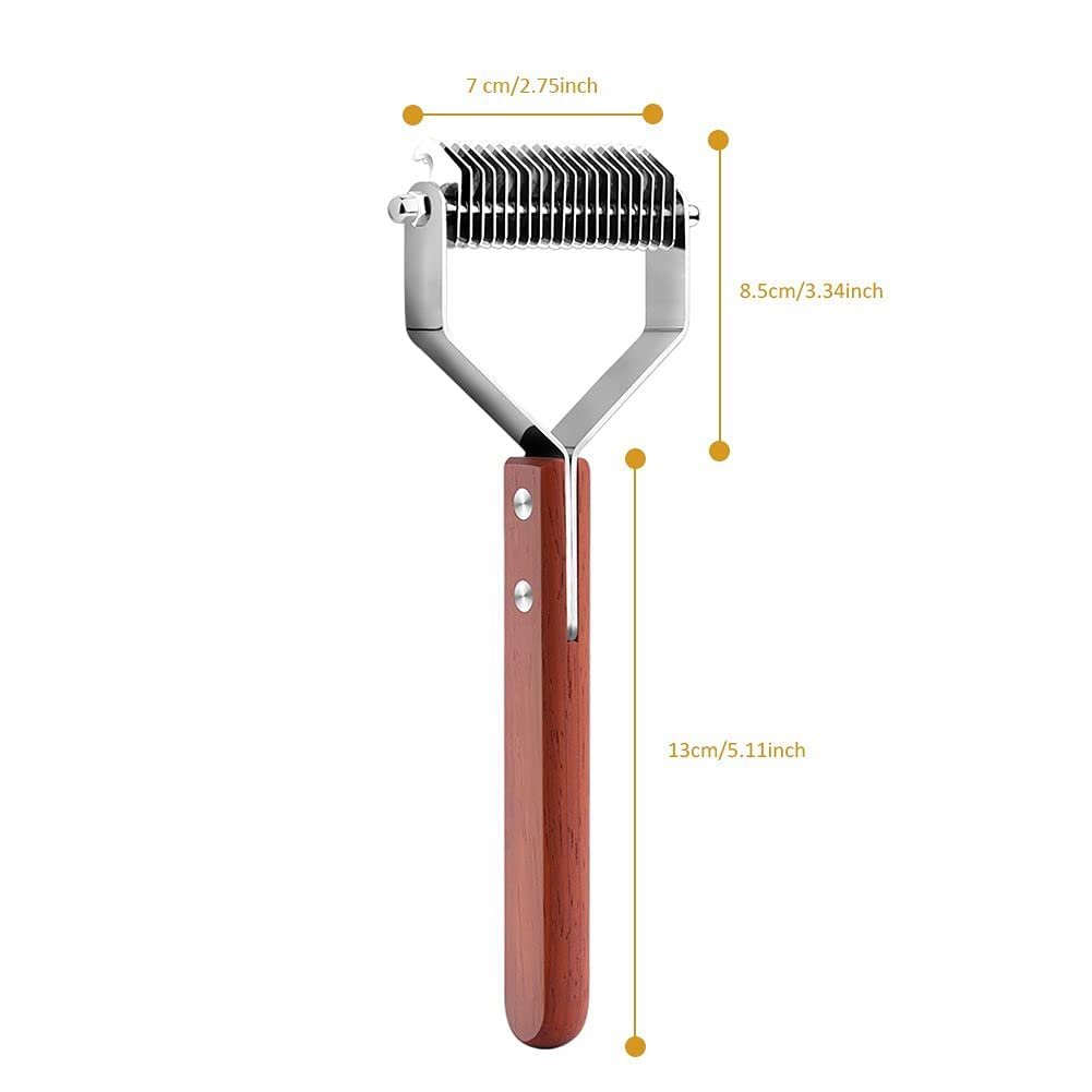 Awtang Undercoat Rake for Dogs, Cats Grooming Dematting Comb, 20 Stainless Steel Blades Wooden Handle Dog Brush