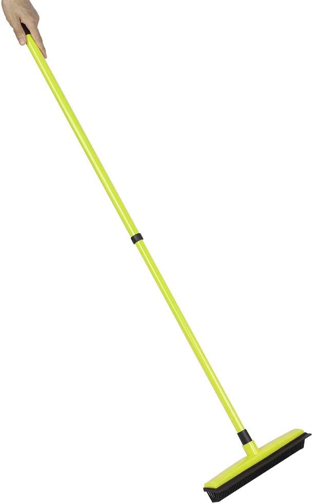 Pet Hair Sweeper, Rubber Broom Pet Hair Lint Removal Device with Telescopic Bristles Sweep Cleaner 27 to 47 Inches Adjustable Length Rubber Bristles TPE Scraper for Carpet Tile Hardwood Linoleum