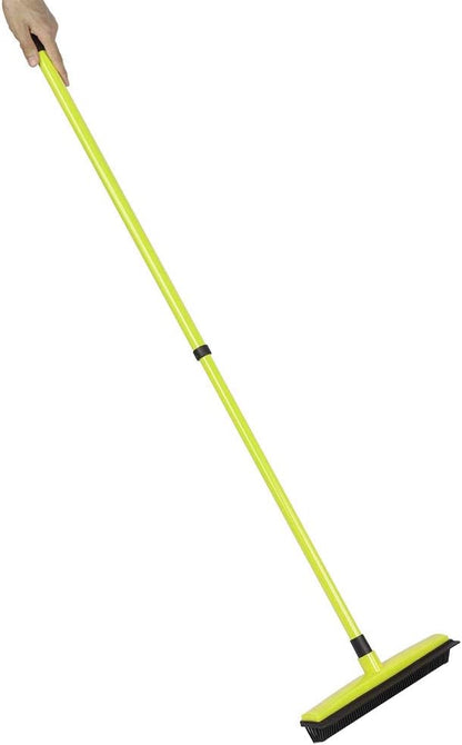 Pet Hair Sweeper, Rubber Broom Pet Hair Lint Removal Device with Telescopic Bristles Sweep Cleaner 27 to 47 Inches Adjustable Length Rubber Bristles TPE Scraper for Carpet Tile Hardwood Linoleum