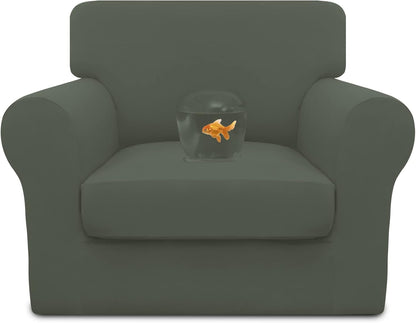 Easy-Going 100% Dual Waterproof 4 Pieces Stretch Soft Couch Cover for Dogs, Sofa Slipcover for 3 Separate Cushion Couch Leakproof Furniture Protector for Kids, Pets Dark Gray