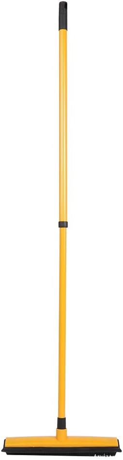 Pet Hair Sweeper, Rubber Broom Pet Hair Lint Removal Device with Telescopic Bristles Sweep Cleaner 27 to 47 Inches Adjustable Length Rubber Bristles TPE Scraper for Carpet Tile Hardwood Linoleum