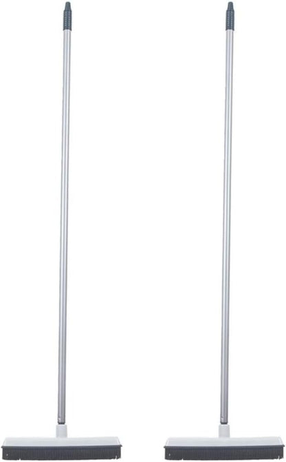 Rubber Bristle Broom for Floors Salon Broom, Rubber Squeegee Broom, Rug Broom, Rubber Rake for Human Hair, Pet Hair, Fur, Lint, Liquid, with 3-Part Handle, Grey