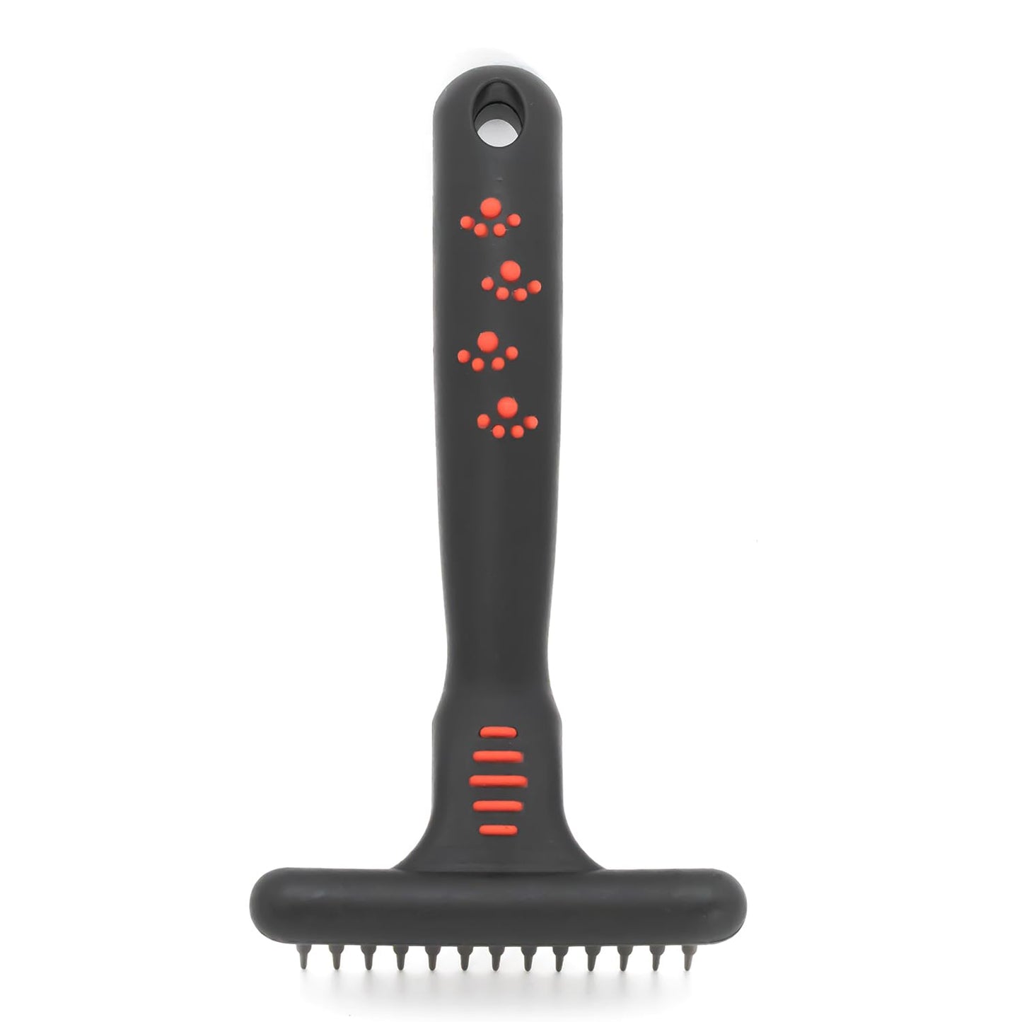 Jeffers Pet Non-Slip Undercoat Rake, 13 short pins – Double Row Stainless Steel Pins, Safe Grooming Tool for Dogs & Cats, Removes Loose Hair & Tangles, Shedding Brush, Home Use, Red & Black