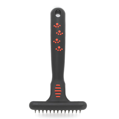 Jeffers Pet Non-Slip Undercoat Rake, 13 short pins – Double Row Stainless Steel Pins, Safe Grooming Tool for Dogs & Cats, Removes Loose Hair & Tangles, Shedding Brush, Home Use, Red & Black